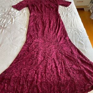 JJs House Burgundy Floral Lace Maxi Dress
